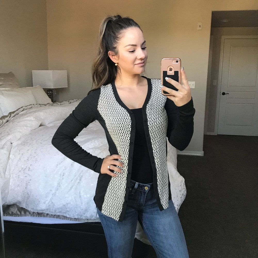 Charcoal & Ivory Button Up Cardigan